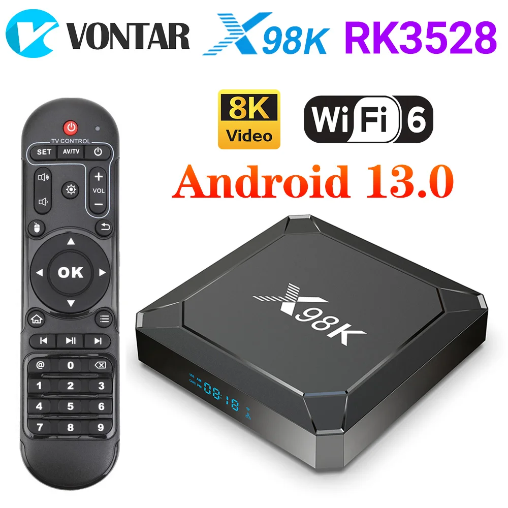 

X98K TV Box Android 13 with Rockchip RK3528 Quad Core Cortex A53 Support 8K Video 4K@60fps H.265 Wifi6 Set Top Box X98 2G16G 4G3