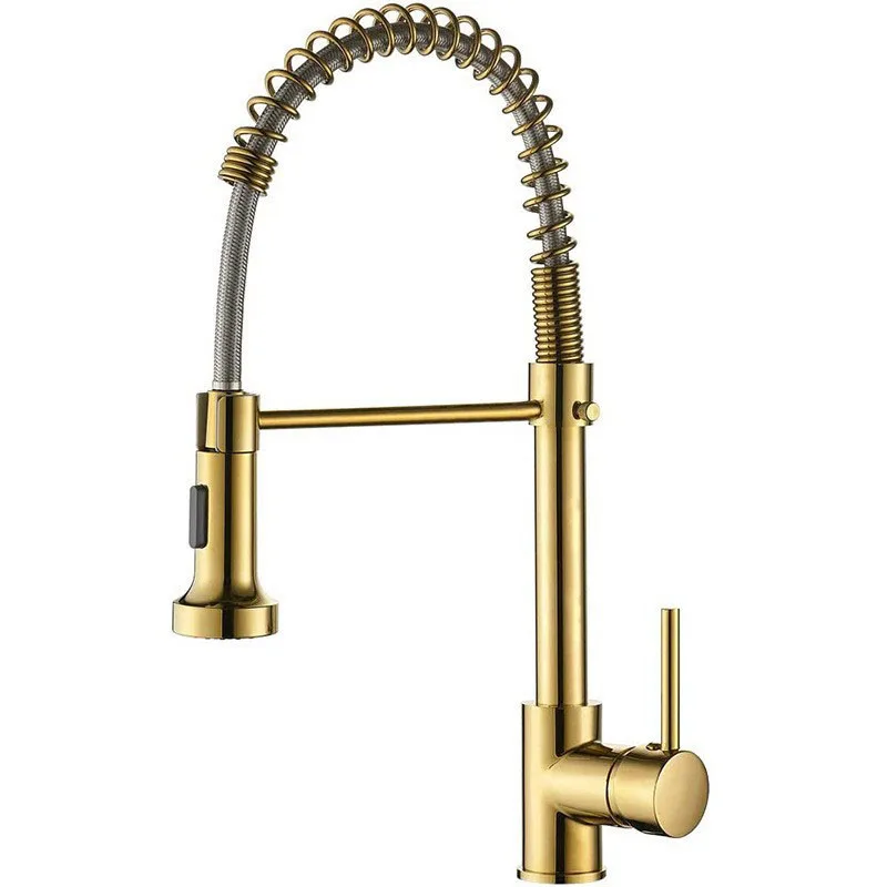 Gold Kitchen Sink Faucet One Handle Spring Hot and Cold Water Tap Deck Mounted Bathroom Matte Black Kitchen Crane