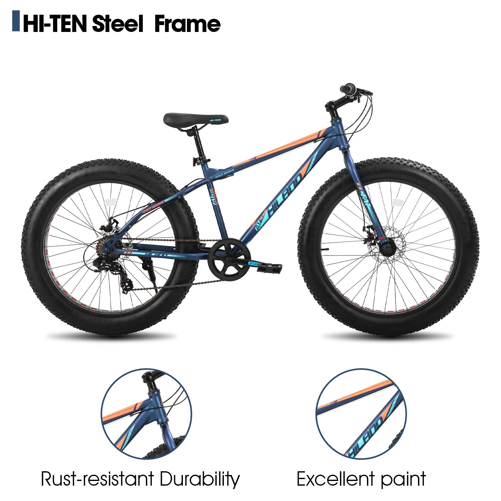 Hiland 20 Inch Kids' Bike Fat Tire Mountain Bike for Boys and Girls, Shimano 7-Speed, Dual-Disc Brake,Beach and Snow Bicycle