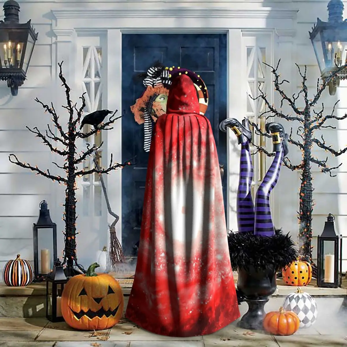 Jubah Panjang Bertudung Hitam Motif Galaksi Nebula Langit Malam, Kostum Penyihir Abad Pertengahan, Jubah Cosplay Halloween, Mantel Dewasa Unisex