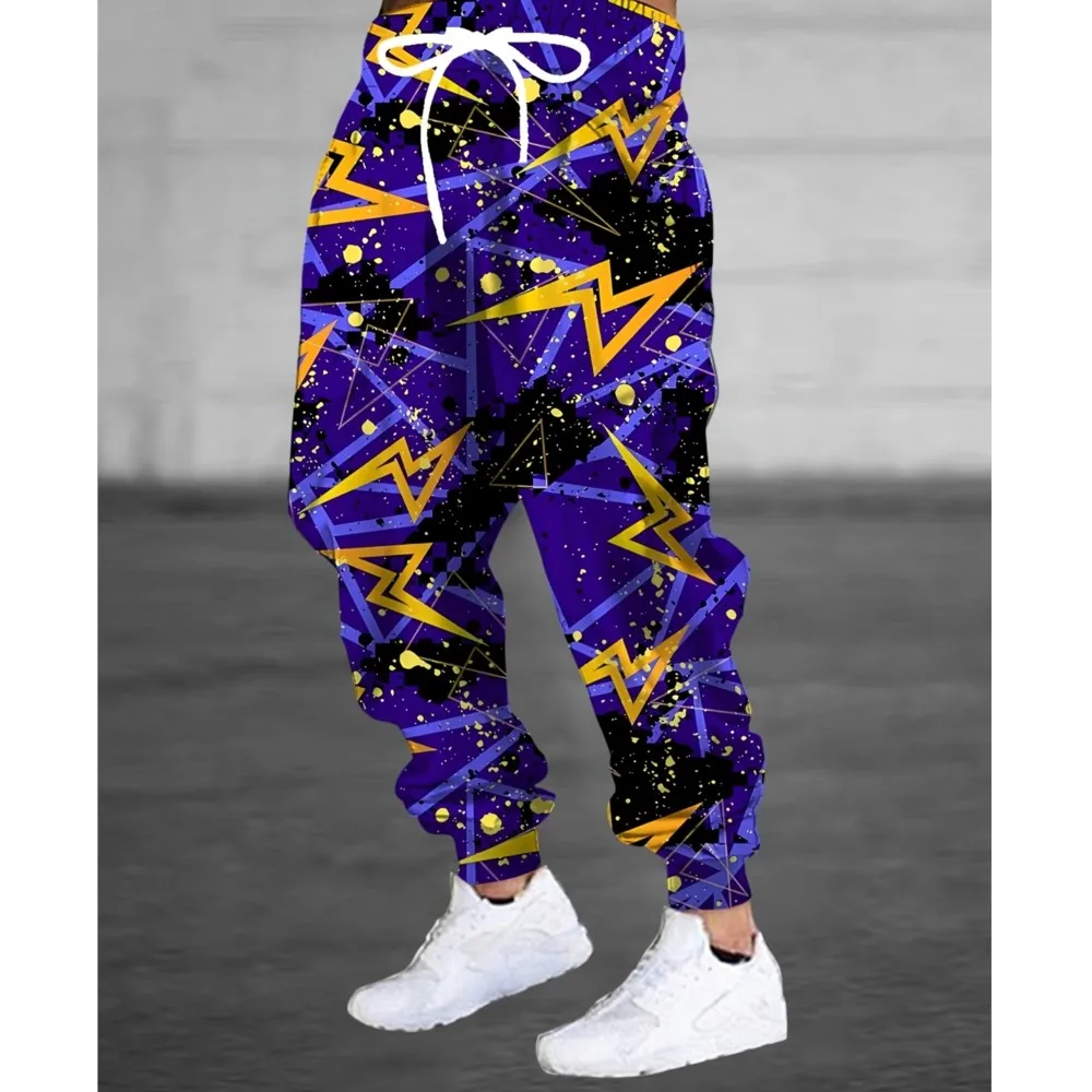 

3D Lightning Prints Street Pants Men's Side Pockets Elastic Drawstring Sweatpants Joggers Pants For Men Casual Trousers Fall