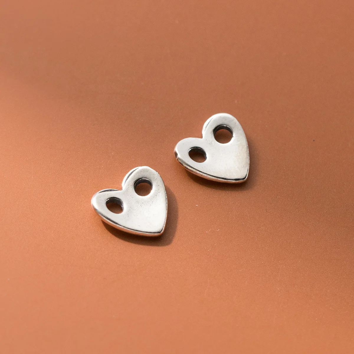 1pc/Lot 925 Sterling Silver Double Holes Shim Heart Beads 9mm Bracelets Handcrafts Loose Spacers DIY Jewelry Findings Women Men