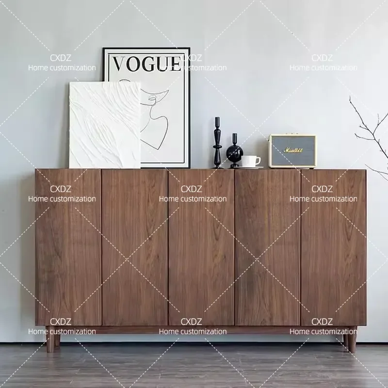 Japanese-style simple walnut shoe cabinet solid wood door shoe rack Nordic home solid wood shoe cabinet complete