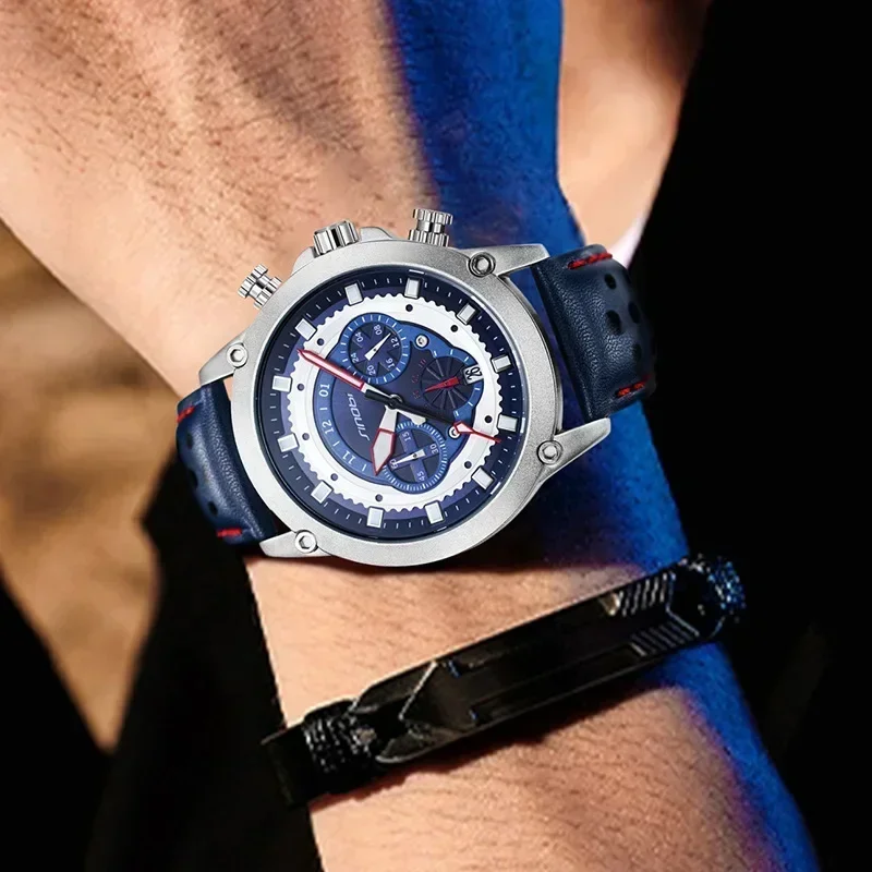 ساعة NEWMens للرجال متعددة الوظائف صغيرة بثلاثة دبابيس مقاومة للماء كوارتز مضيئة مع تقويم 9864