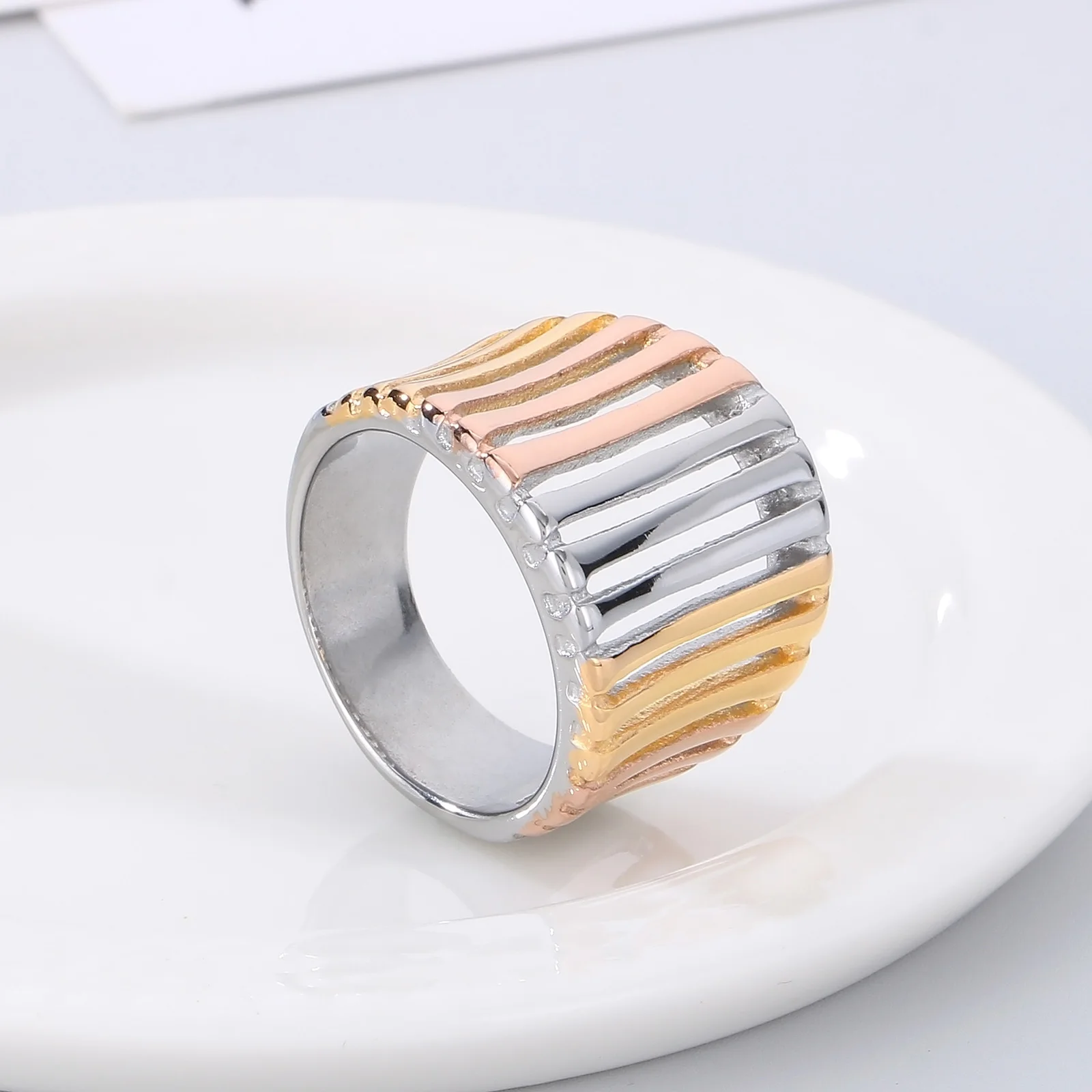 KALEN Mixed Colors Trendy Stainless Steel Rings for Women Punk Geometric Hollow Vintage Elegant Ring Party Jewelry