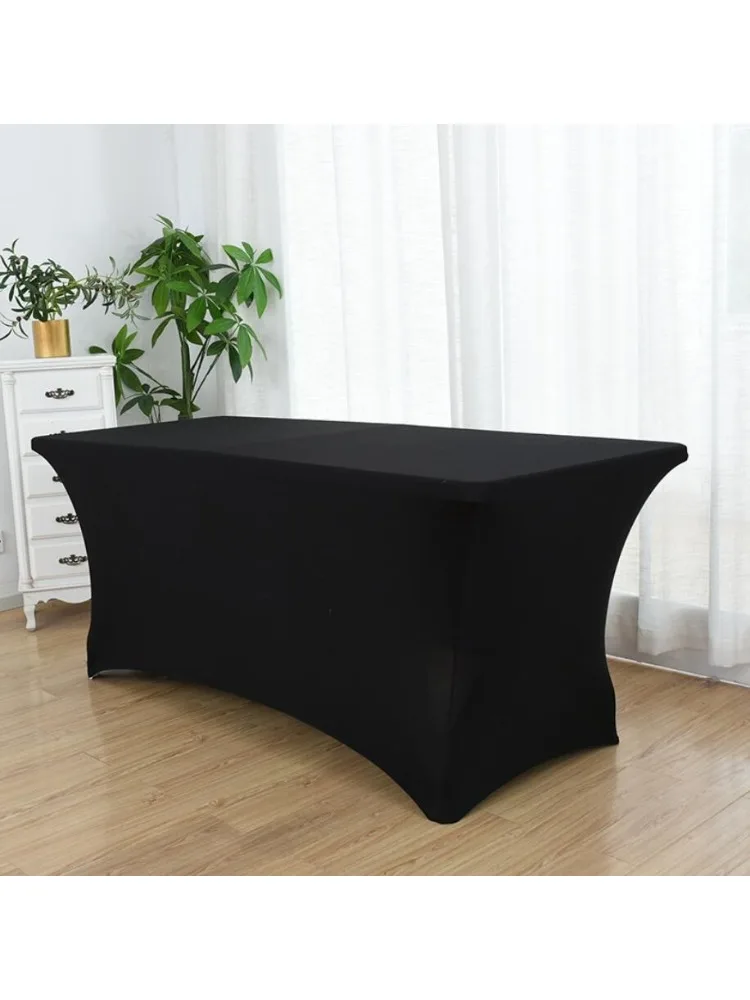 Nappe rectangulaire épaisse de couleur unie noire, couverture de Table élastique pour hôtel, Restaurant, décoration de Banquet de mariage, vente en gros