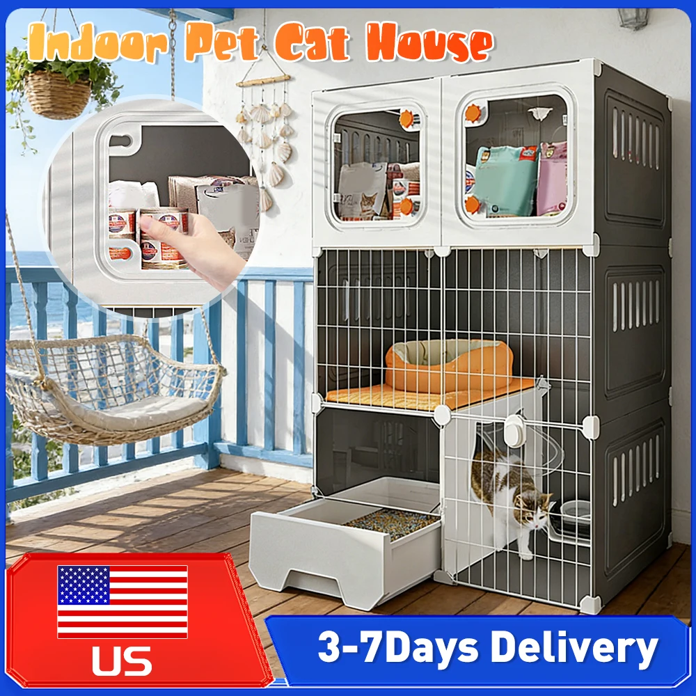 

Клетка для кошек 3-ярусная, вольер-манеж для кошек с лотком для туалета, для использования в помещении и на улице, клетка для хорьков, аксессуары для кошек