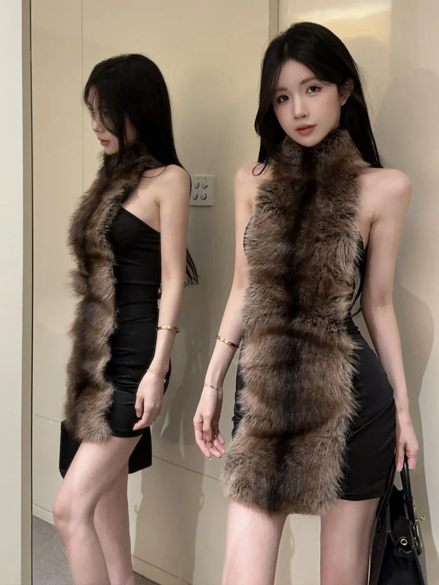 

Сексуальная модная облегающая юбка из искусственного меха с закругленными плечами Ele Bal с высоким воротником Ne Hanging Ladylike Dr