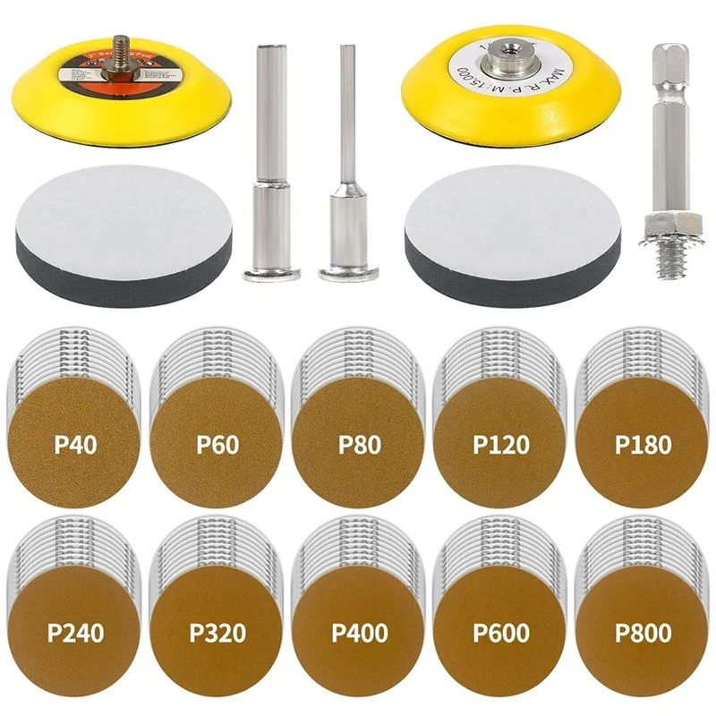 3 Inch Gold Sanding Discs, Hook And Loop Sandpaper Sander For Drill Sanding Attachment, Polishing Kit For Automotive