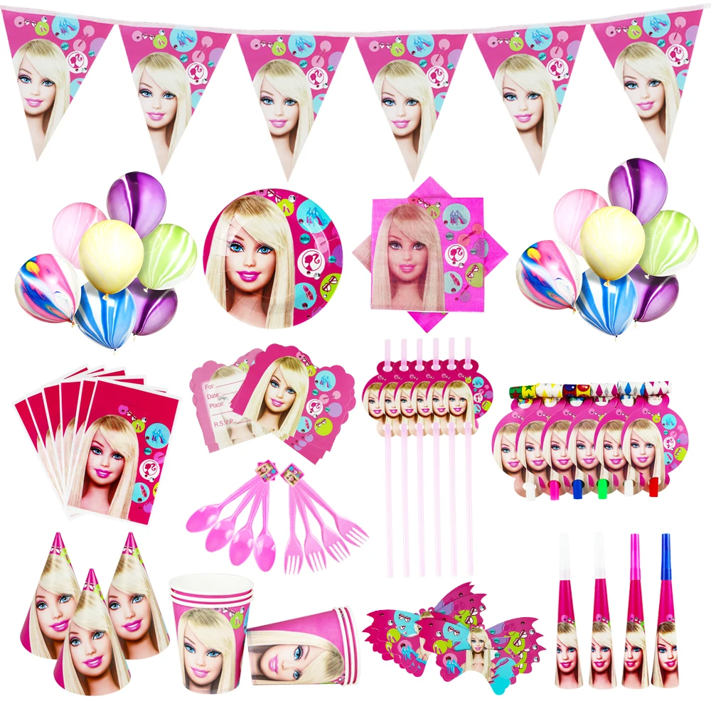 High Quality Barbie Birthday Party Decorations Supplies Balloons Gift Bag Paper Plate Tablecloth Backdrop Tableware Baby Shower