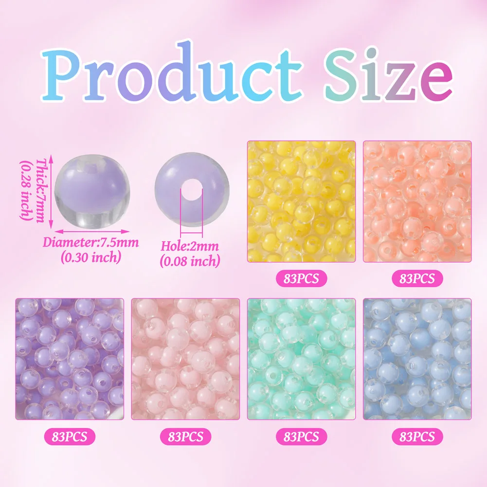 Transparente Acrílico Loose Spacer Beads, grânulo em grânulo para fazer jóias, pulseira DIY, colar, corrente de telefone Suprimentos, 6 cores, 1 conjunto