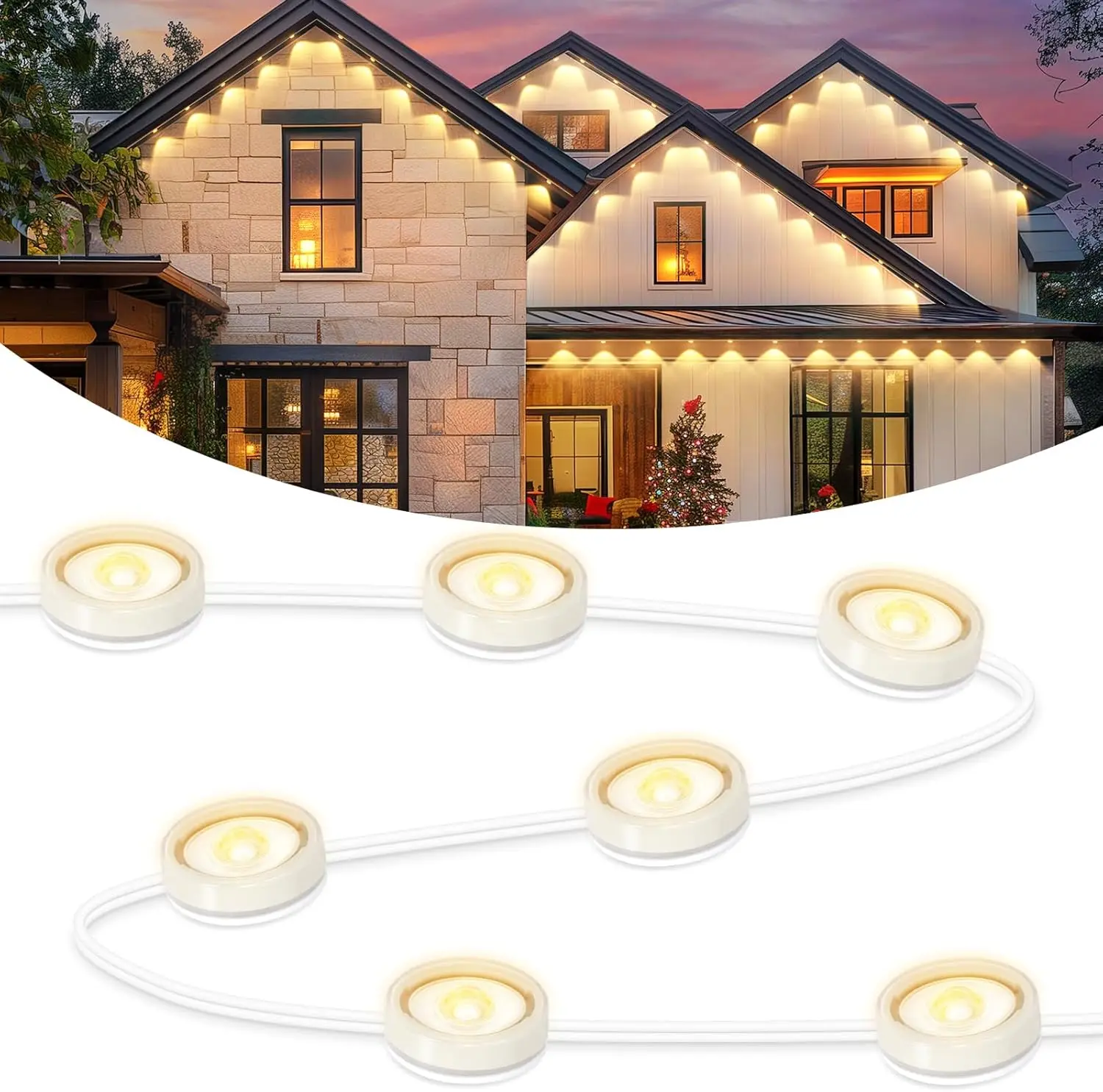 Permanent Outdoor Lights, Upgraded Warm White Outdoor Lights 100FT with 72 LED Lighting, IP65 Waterproof Eaves Lights for Daily,