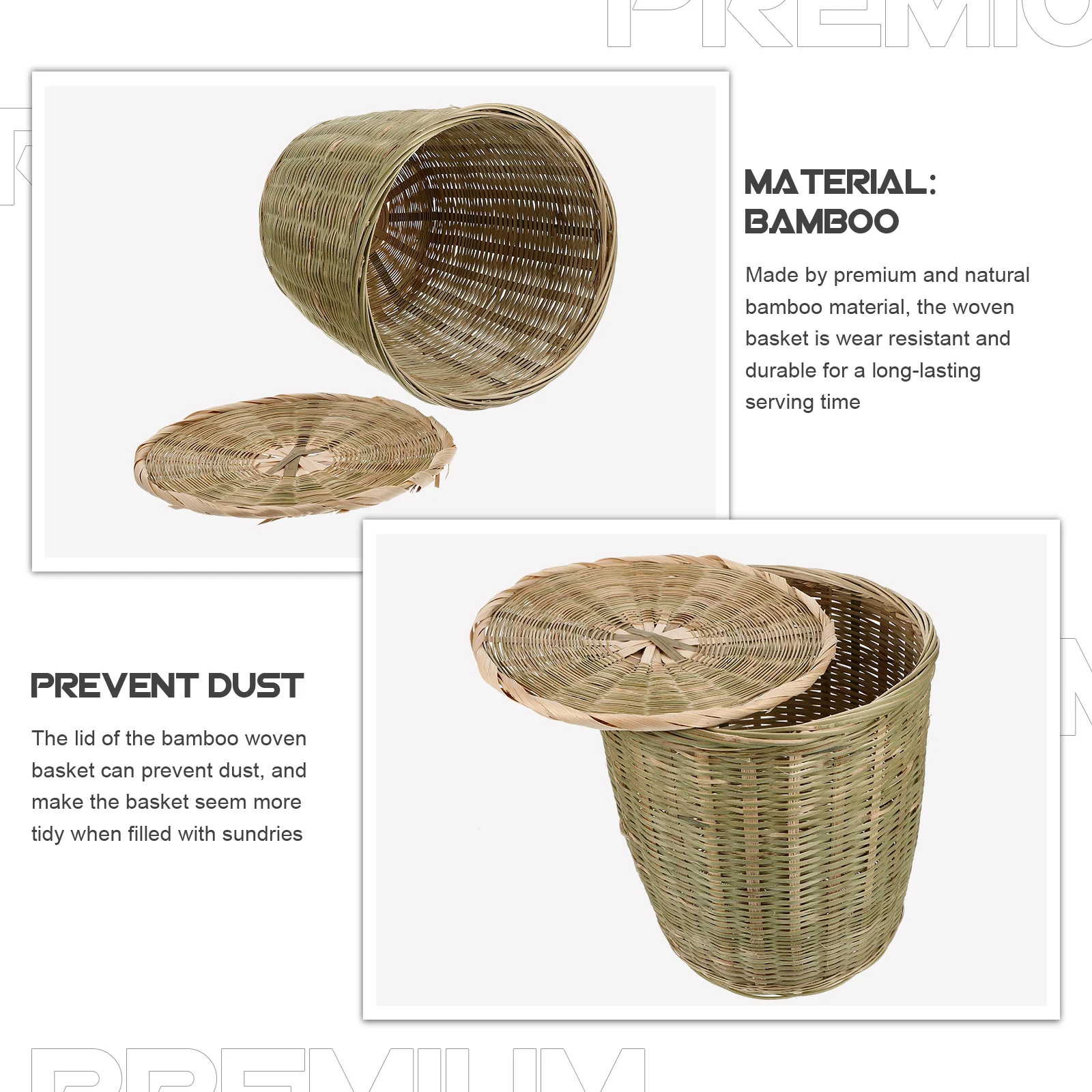 

1Pcs Handcrafted Bamboo Woven Storage Basket Versatile Trash Bin With Lid For Kitchen And Home Use