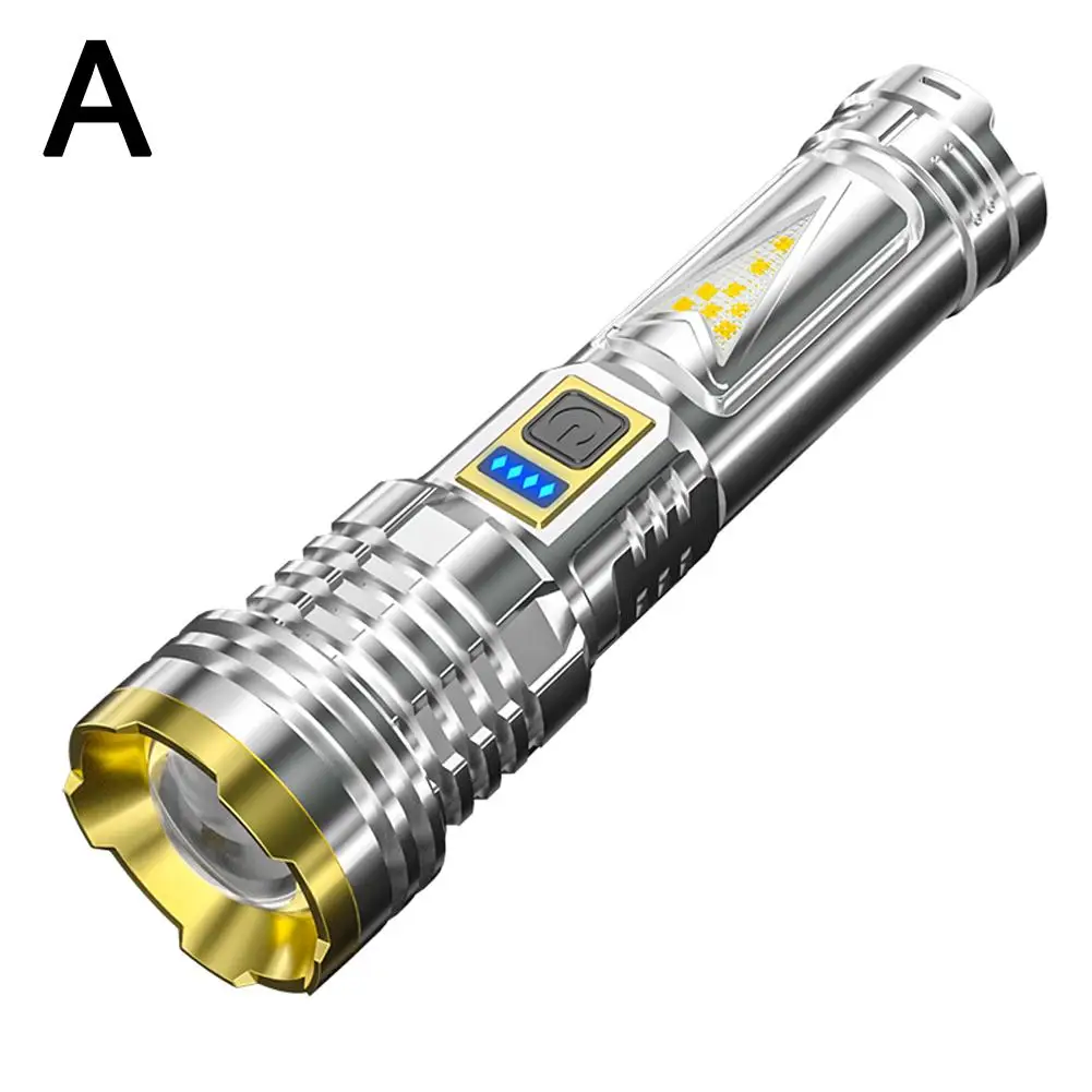 ใหม่ Strong Light ไฟฉาย USB ชาร์จกลางแจ้งซูมทํางาน Cob Multi-Function ไฟฉายไฟ P9j8