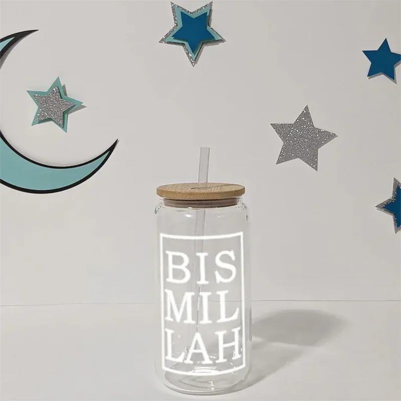 Bismillah Glass Tumbler Coffee Cup suhoor Iftar Muslim Islamic Ramadan Kareem Eid Mubarak Fasting decoration Family friend gift