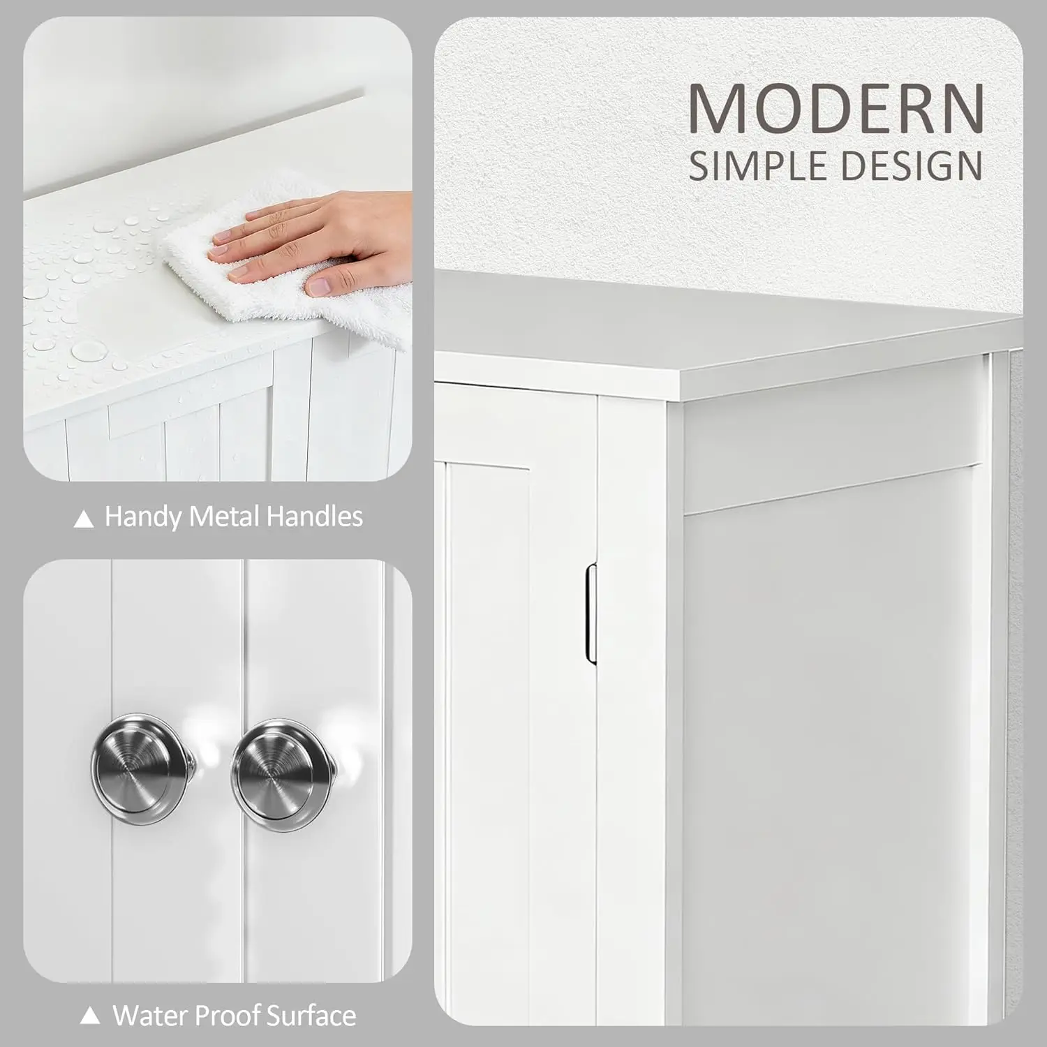 Modern Bathroom Floor Storage Cabinet Adjustable Shelf and Double Door Rust Proof, Living Room Home Furniture Storage Organizer