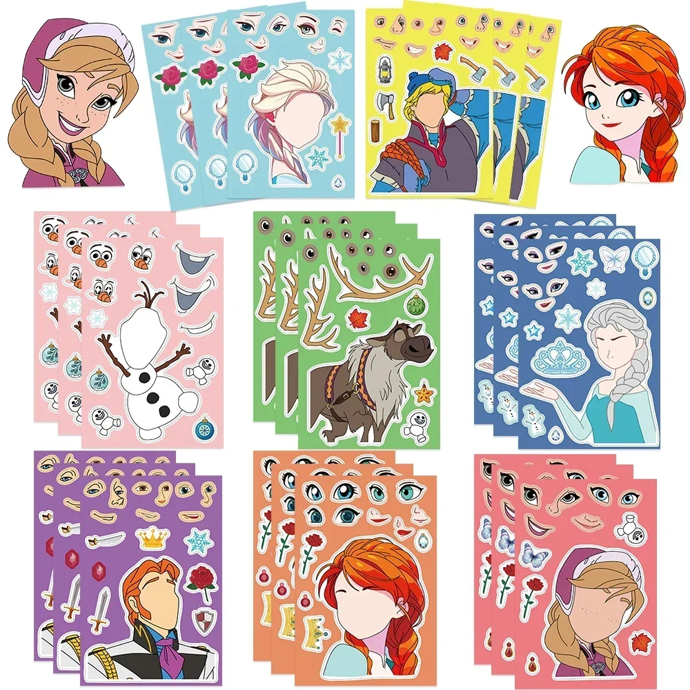 8/16 ورقة Kawaii ديزني الأميرة لغز ملصقات مضحك تجميع بانوراما الشارات للدراجات النارية كأس الهاتف سكيت الاطفال لعبة هدية #1