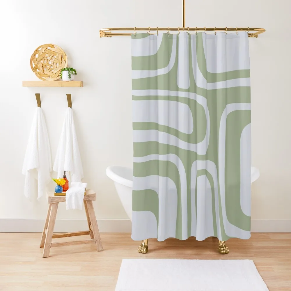 

Palm Springs Midcentury Modern Abstract Pattern in Sage Green and Pale Silver Grey Shower Curtain