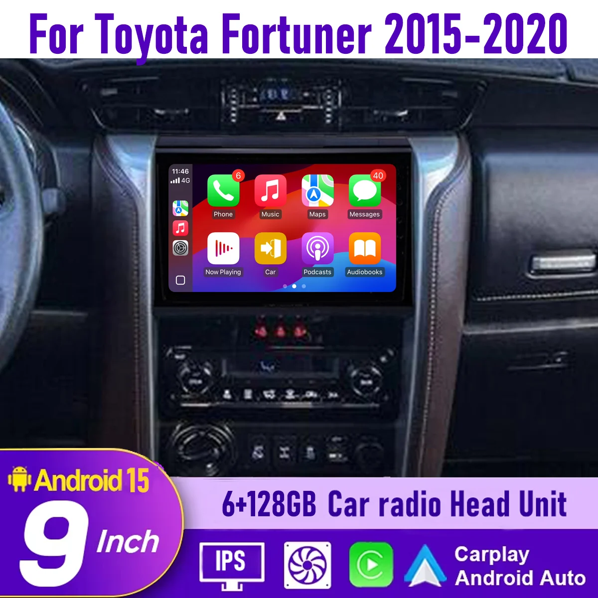 

9“ Wireless CarPlay Android auto 6-128GB (8CORE) For Toyota Fortuner 2015-20 QLED Screen Android Head Unit Navigation Car Radio