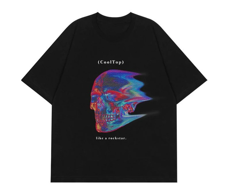 

2025 Cotton Printing European and American Thermal Imaging Bone Printing Dark Vintage Retro Men and Women