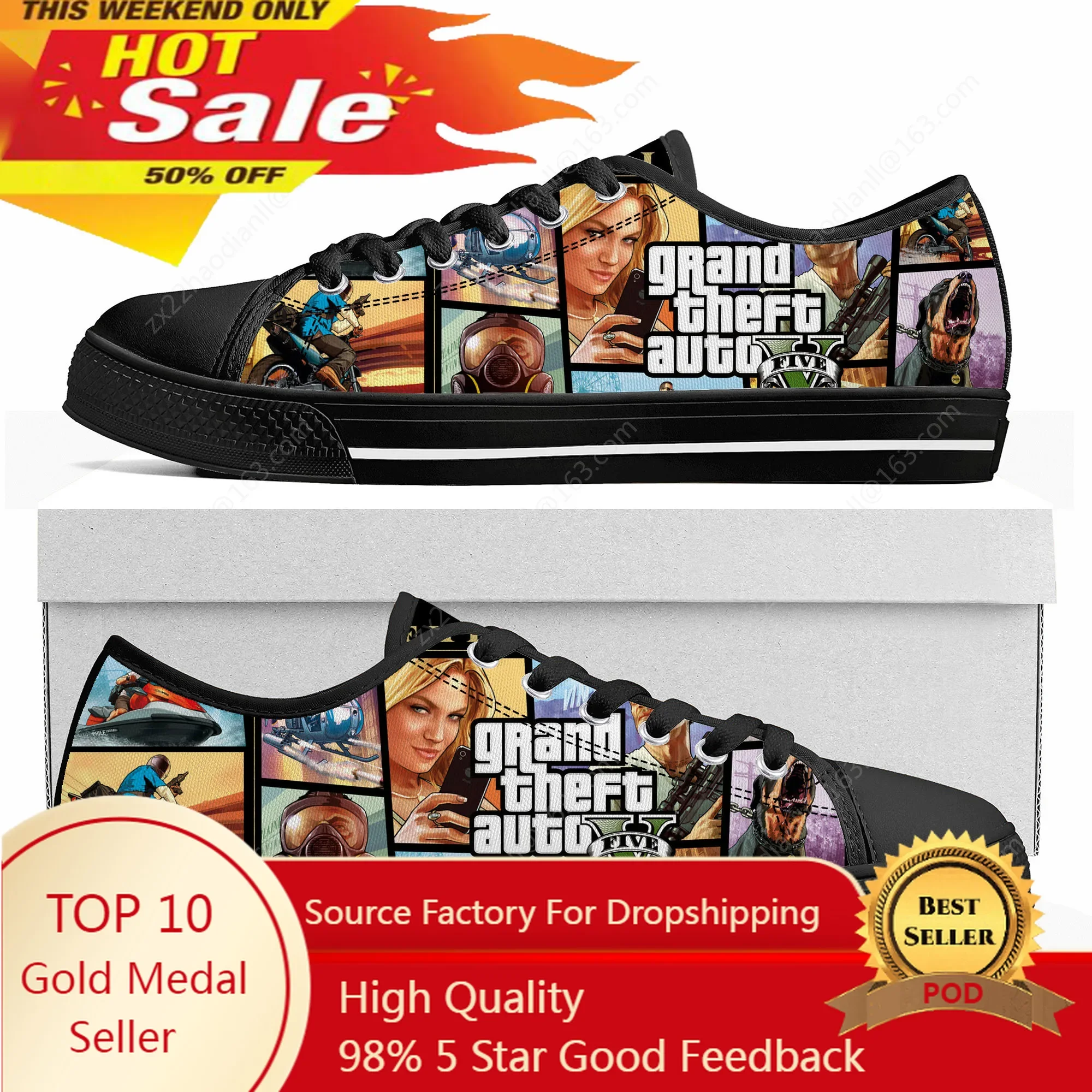 

Anime Cartoon Grand Theft Auto GTA V 5 Low Top Sneakers Mens Womens Teenager Canvas Sneaker Casual Couple Shoes Custom Shoe