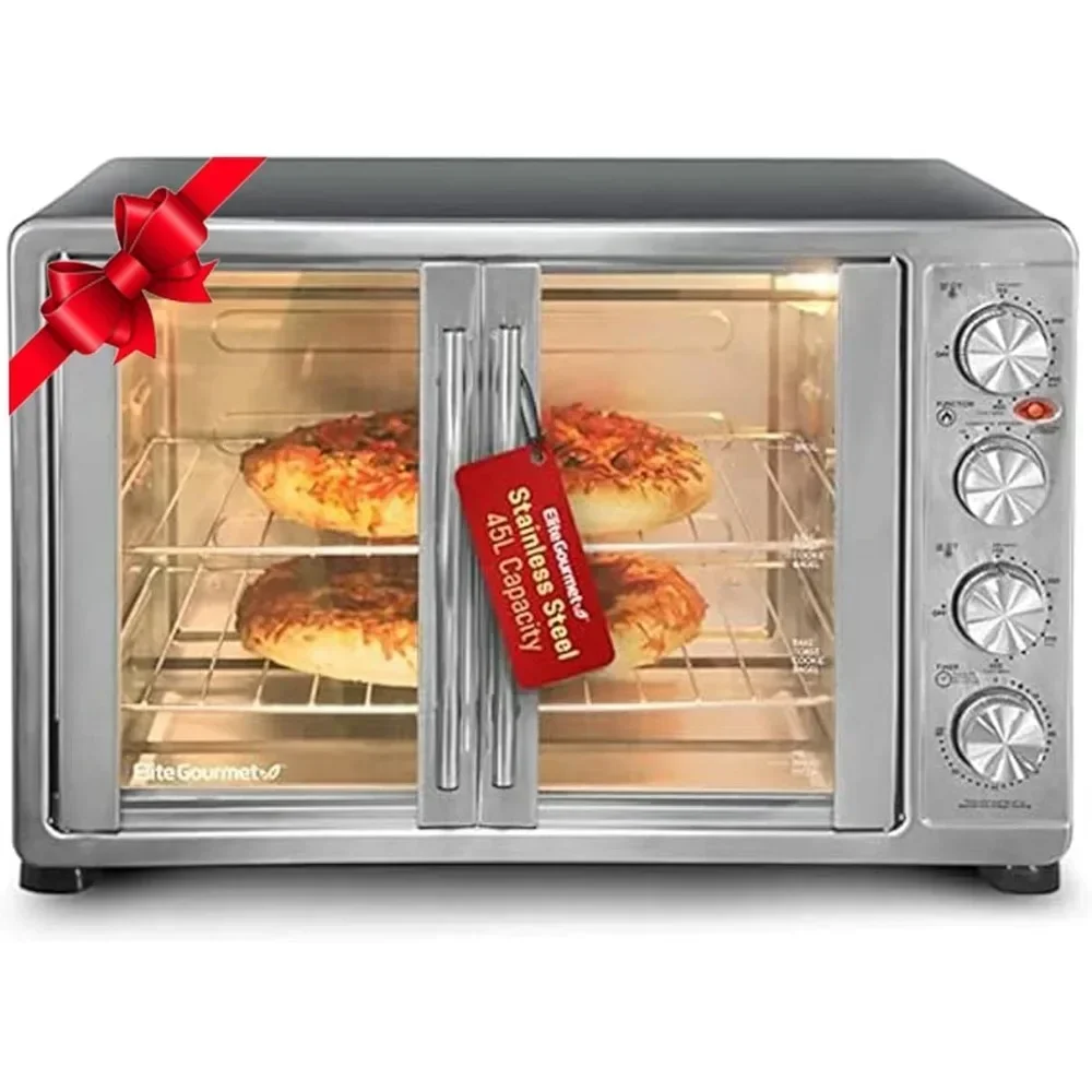 Hot SalesElite Gourmet ETO-4510M French Door 47.5Qt, 18-Slice Convection Oven 4-Control Knobs, Bake Broil Toast Rotisserie Keep