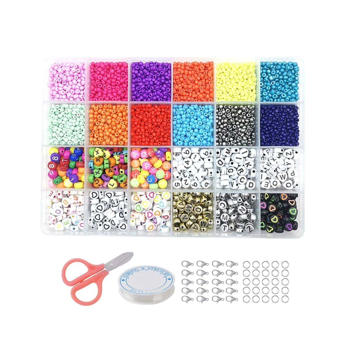 Kandi Beads Rainbow Beads for Bracelets Making Kit 24 Types Kandi Beads and Letter Beads Kit,Plastic Rainbow Beads B