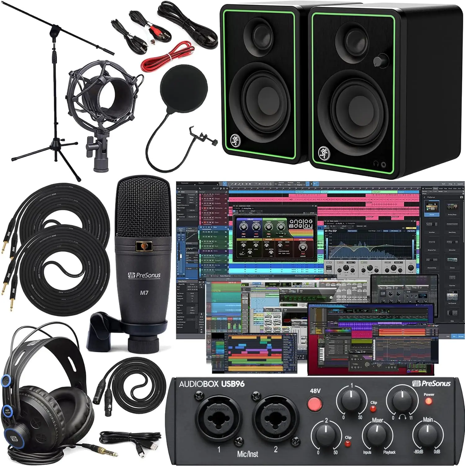 

Presonus AudioBox 96 Audio Interface (May Vary Blue or Black) Full Studio Bundle with Studio One Artist Software Pack w/Mackie