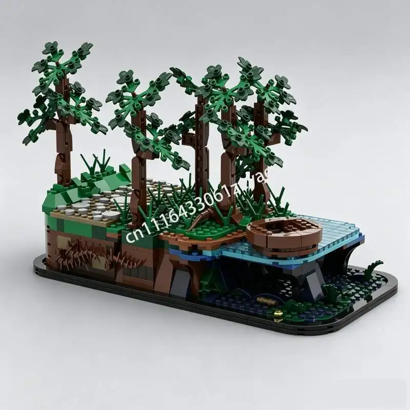 737PCS Fantasy Forest River Diorama MOC Custom Building Blocks Mystical Landscape Model Creative Assembly Educational Toy Gifts