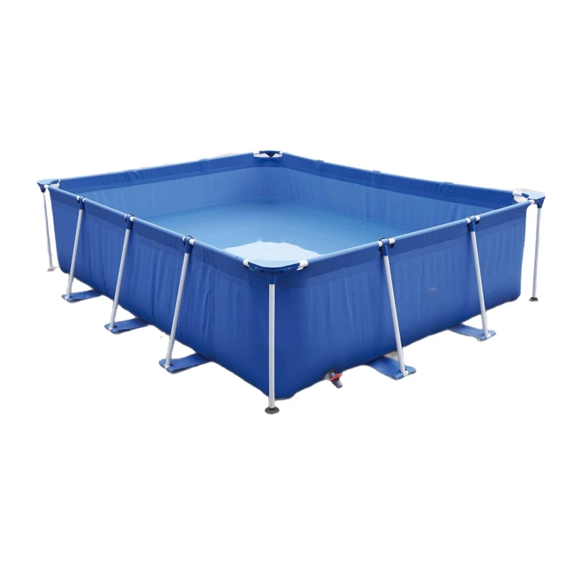 2m x 2m x 0.6m Blue Square Above-Ground Swimming Pool, Outdoor Portable Frame Pool for Home Use (No Inflation Required)