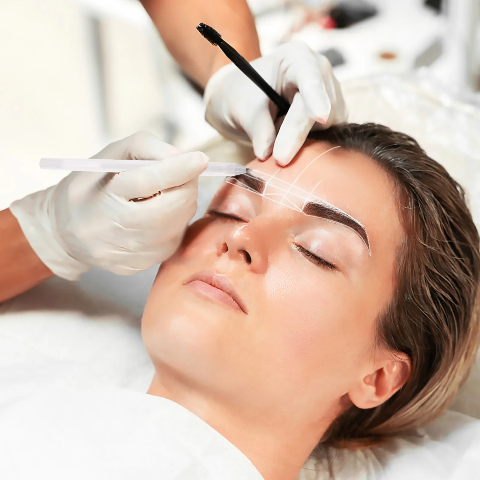 5Pcs Brow Mapping Pen Waterproof Eyebrow Marker Fine Point Tip for Temporary Skin Marking Tattooing Sensitive Skin Friendly