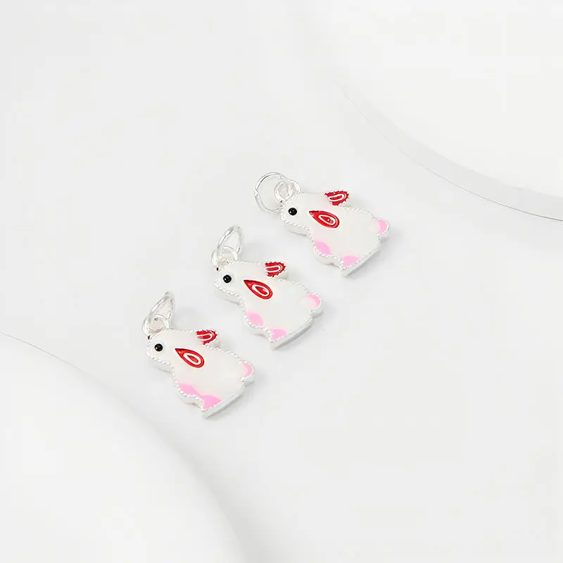 18K Matte Gold Double Sided Enamel White Rabbit Pendant DIY Jewelry Charms