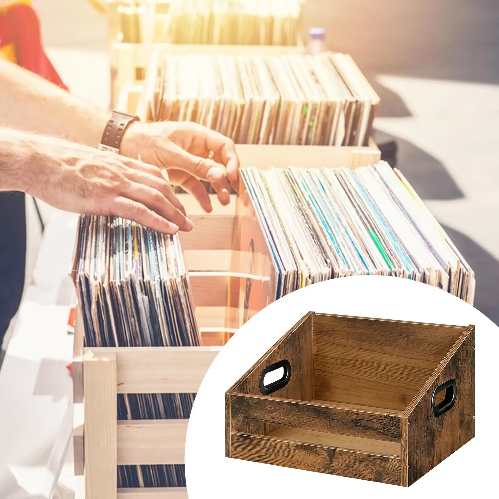 Vinyl Record Crate Album Storage Box Desktop Cube Organizer for Space Saving Music Collection Display