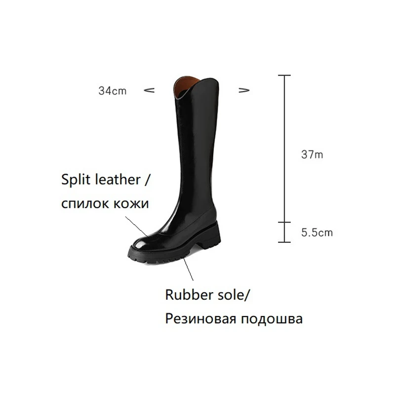 New Autumn Women\'s Boots Split Leather Shoes for Women Round Toe Chunky Heel Winter Women Boots Thick Heel Knee-High Boots Women