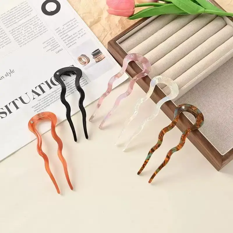 مشبك شعر بسيط مموج على شكل حرف U للنساء، دبوس شعر أنيق على شكل رأس كرات اللحم، دبوس شعر أنيق للفتيات