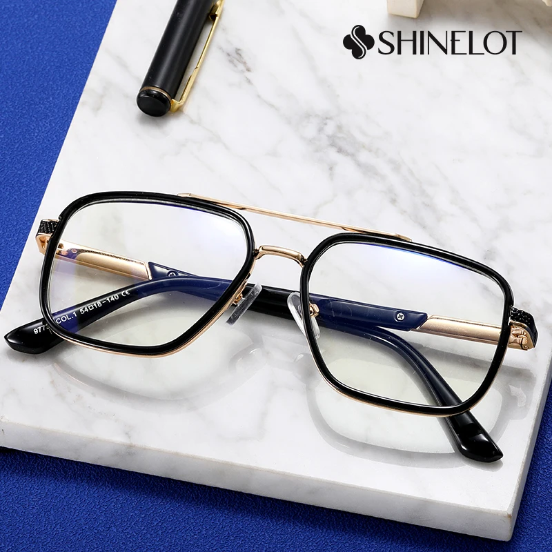 

97733 Original Double Bridge Business Men Eyeglasses Frame Male Eye Protection Optical Glasses Medical Grade Eyewear