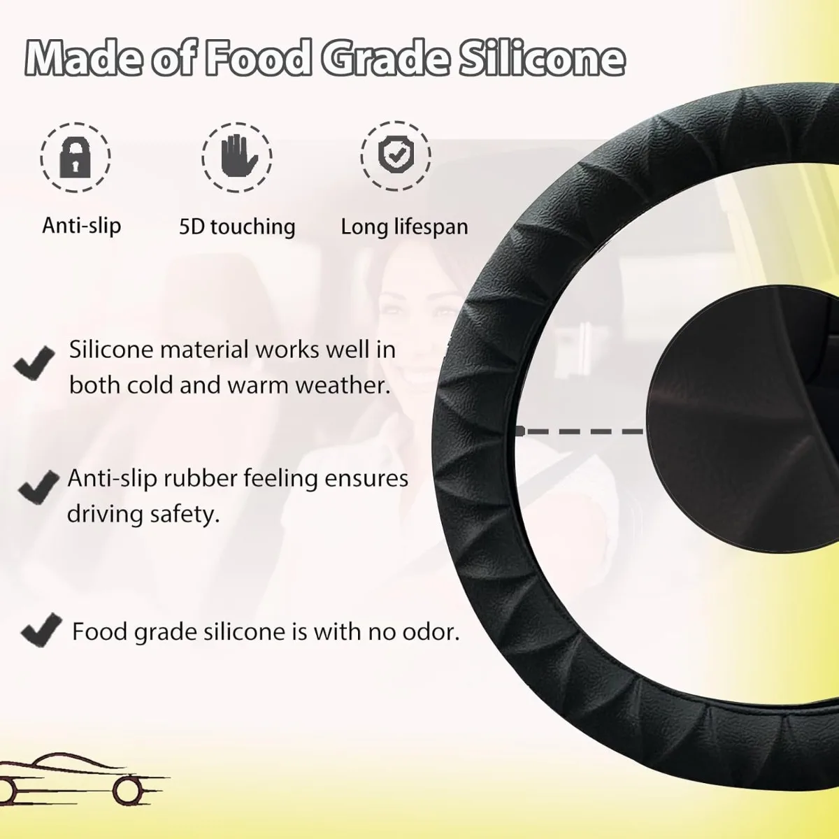 Coprivolante per auto in silicone generale, coprivolante in pelle in fibra ultrafine, antiscivolo e traspirante