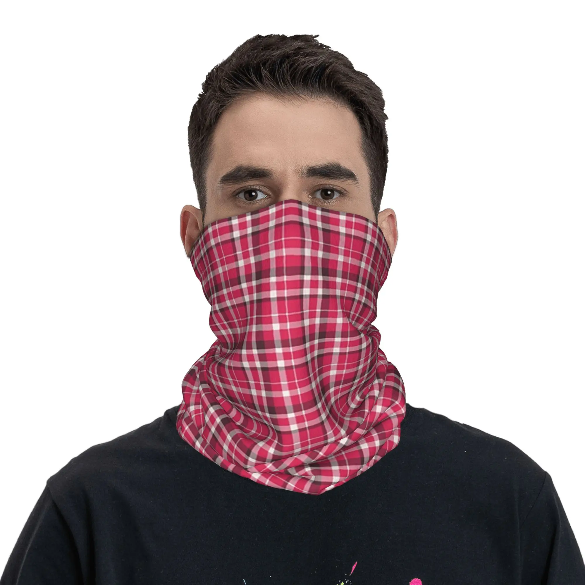 Hot Pink and Burgundy Plaid Bandana Neck Gaiter Printed Wrap Scarf Cycling Scarf Running Unisex Adult Windproof