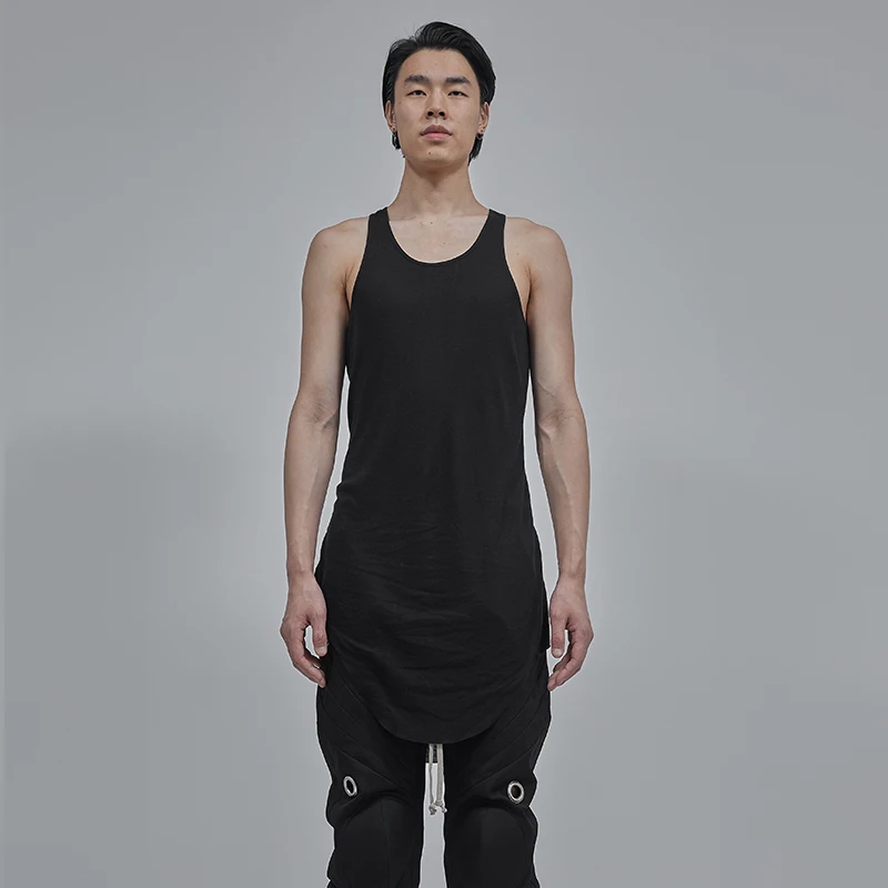 NIGO FHDX Men's Summer Dark RO Style Black Vest Wool Slim Layered Casual Vest Fashion High Street Black T-Shirt #NGTOP11165