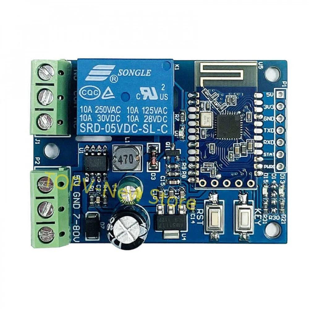 DC7-80V/DC5V 1 Way Bluetooth 5.0 BLE Relay Module MESH Networking Mobile APP Remote Control Switch with Diode Drain Protection