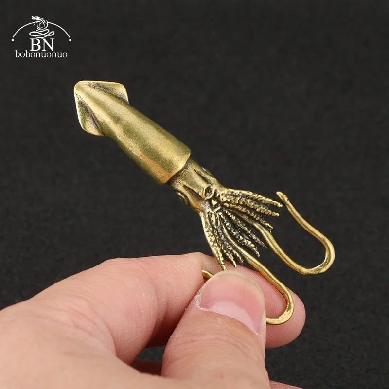 Retro Squid Figurines Miniatures Solid Brass Sea Animal Statue Tea Pet Desk Ornament Lucky Home Decorations Accessories Crafts