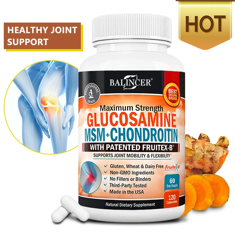 Glucosamine Chondroitin - Contains Curcumin To Help Support Back, Neck, Joint Mobility, and Cartilage and Knee Health