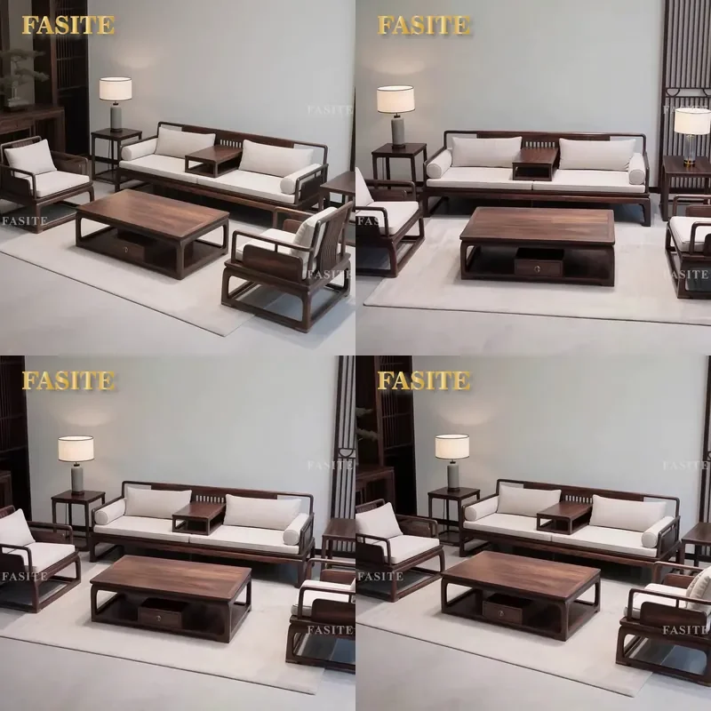 For North American Black Walnut Arhat Bed New Chinese Solid Wood Song Aesthetic Living Room Sofa Combination Furniture