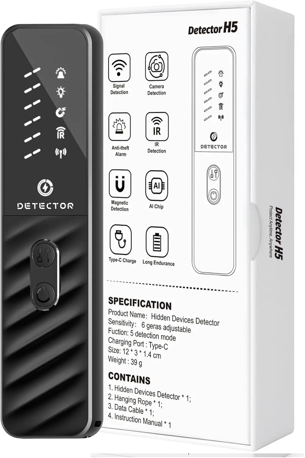 Easy-Operate Hidden Camera Detector,168H Battery GPS Tracker/Bug Detection,Portable 4-in-1 Anti Spy Gadgets for Privacy Security