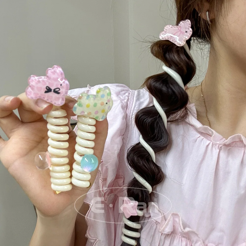 

New Rabbit Elastic Hair Rope Cute Girls Telephone Wire Line Elasticity Glitter Star Hair Band For Kids Hair Accessories