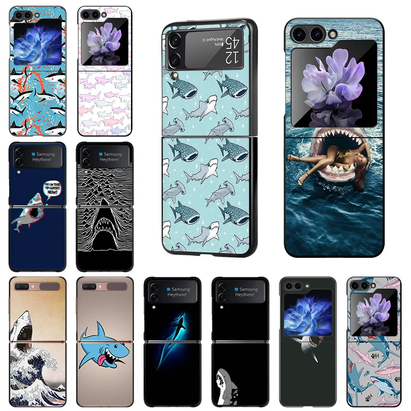 Luxury Ocean Shark Mobile Phone Cases For Samsung Galaxy ZFlip6 Z Flip3 Flip4 Flip5 5G Flip 6 5 4 3 Black Hard Anti-Drop Cover