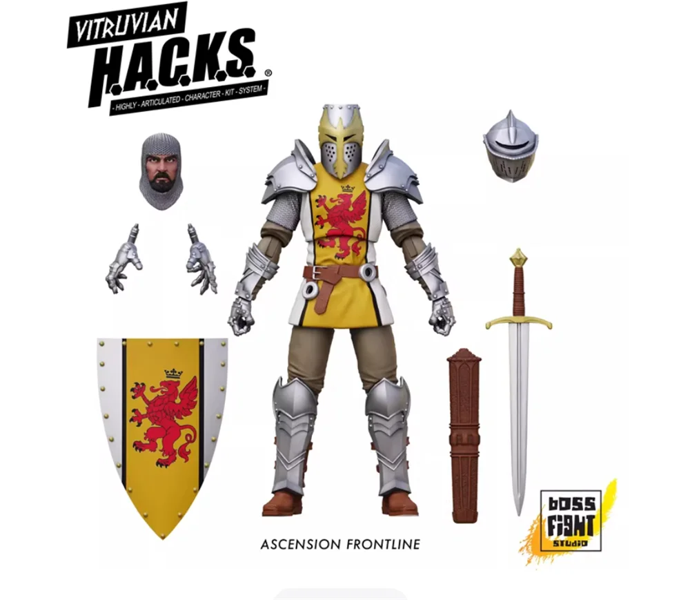 Modèle de jouet 1/18ème BFS Boss Fight Chevalier vintage d'âge moyen Guerrier Ensemble complet Figurine d'action mobile avec bouclier Modèle de jouet pour les fans
