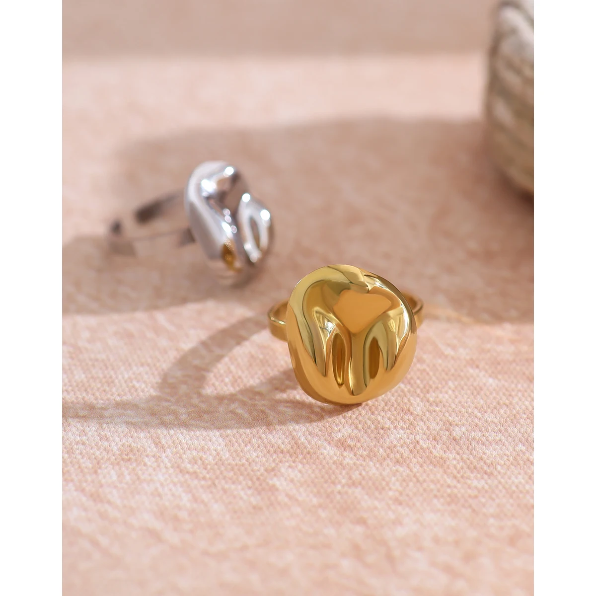 YACHAN خواتم من الفولاذ المقاوم للصدأ غير منتظمة مطلية بالذهب عيار 18 قيراط للنساء مجوهرات عتيقة خالية من التشويه الفردي #5