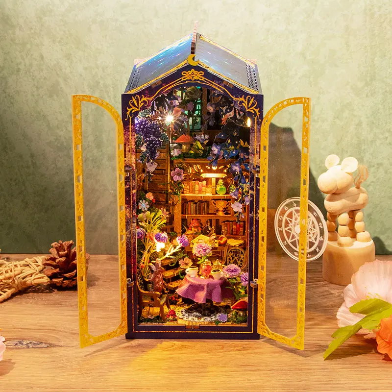 DIY Wooden Magic Dollhouse Book Nook Shelf Insert Kits Miniature Model 3D Puzzle Handmade Assembly Toys Home Decor Birthday Gift