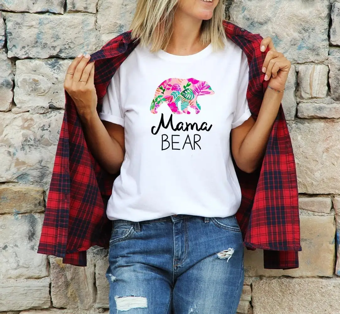 Mama Bear T Shirt Mother's Day Floral Momma Animal Nature Lover for Mom